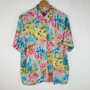 Alfred Dunner Floral Print Short Sleeve Blouse